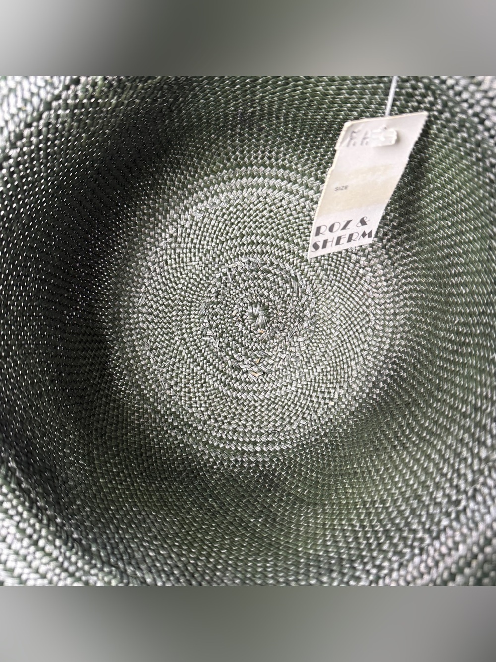 NWT Helen Kaminski Wide Brim Raffia Hat Dark Green Raw Edge 80s Deadstock - Picture 8 of 10